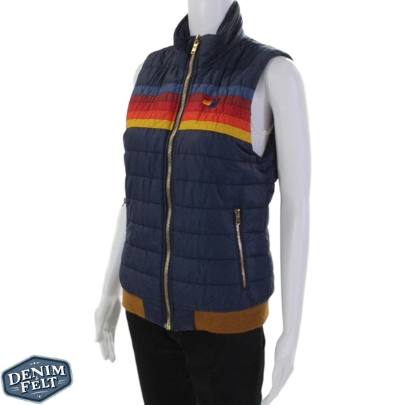 Aviator Nation WOMEN'S Navy Blue 5 STRIPE FULL ZIP PUFFER VEST | EUC⚡️MSRP$395 - Picture 3 of 16
